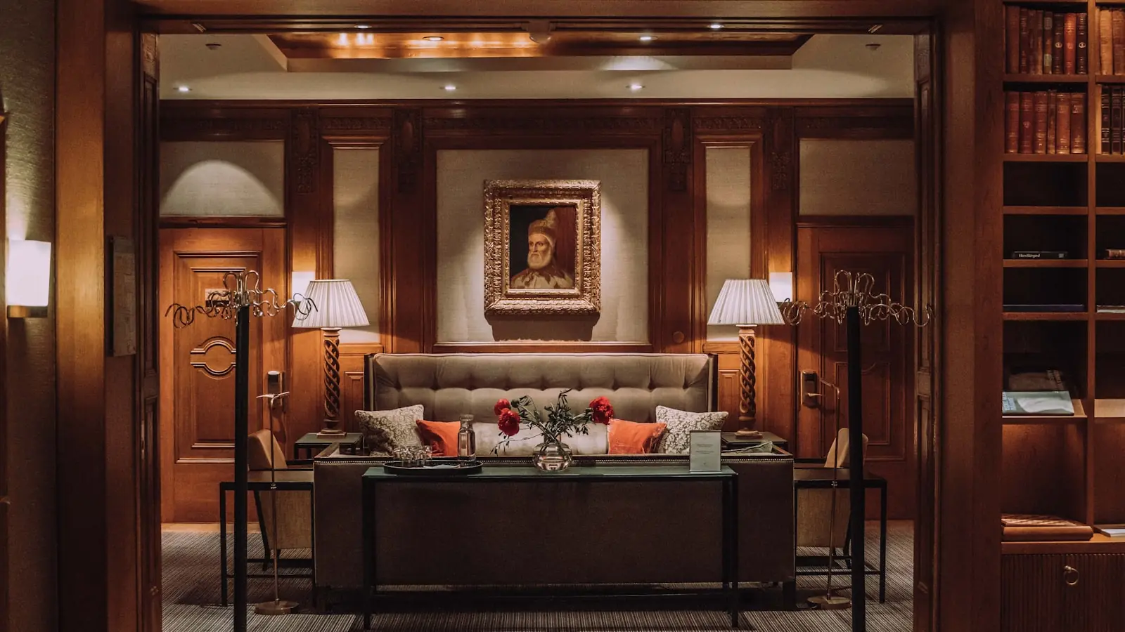 Panelled hotel lounge